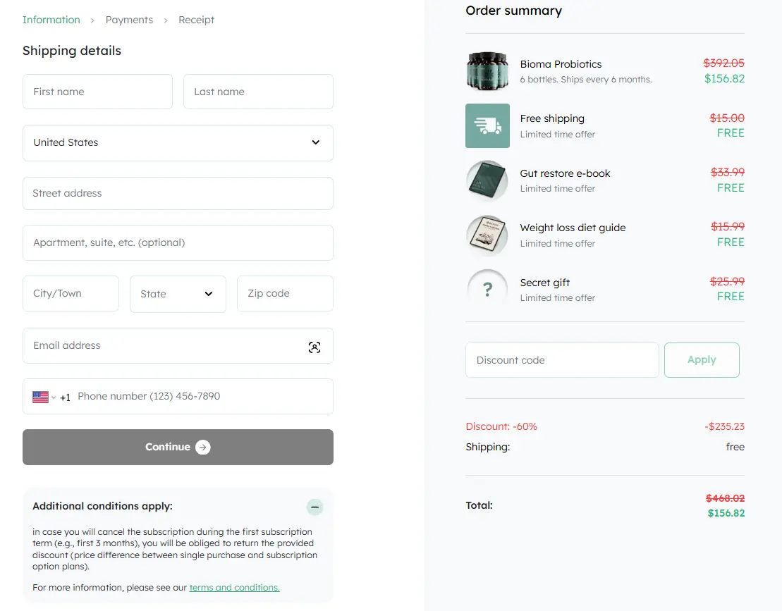 Bioma Probiotics Order Page